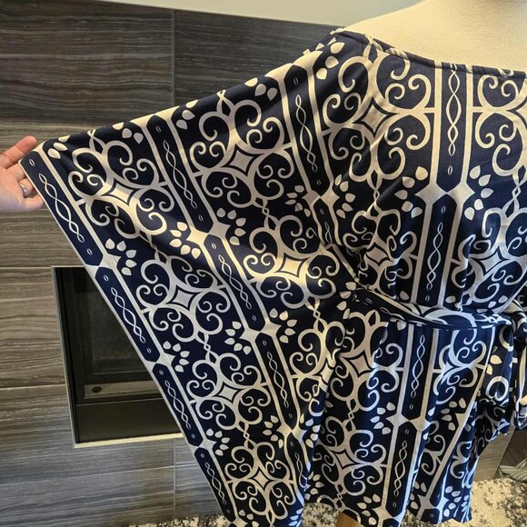 NWT Lapis Navy & White Geometric Print Belted Tunic Dress Size XL - Picture 2 of 3